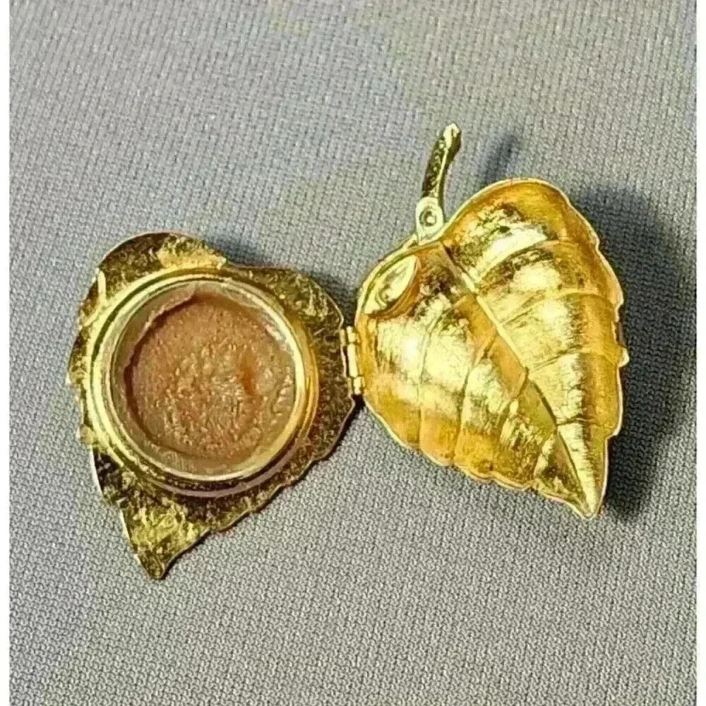 Vintage Avon Gold-tone Leaf Faux Pearl Fragrance Glace Brooch Pin Perfume Locket - Picture 5 of 6